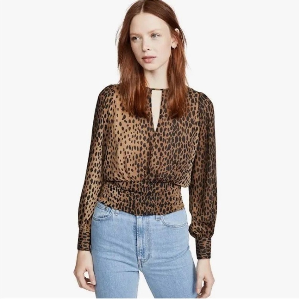 Good American Feline Fine Keyhole Blouse Cheetah, Size 1 (S)